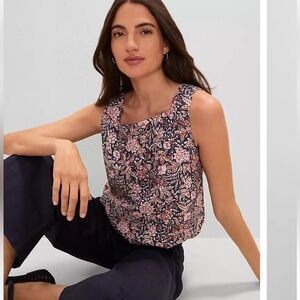 Ann Taylor Weekend Collection Linen Blend Bubble Hem Top navy pebble- large